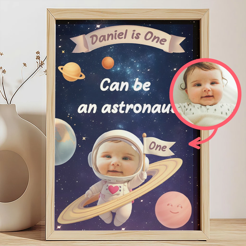 Personalized Astronaut Portrait for Kids| Custom Space Canvas Wall Art for Baby Room