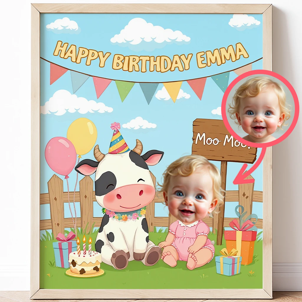 Personalized Baby with Farm Friend Canvas Art – 1st Birthday Gift & Nursery Decor