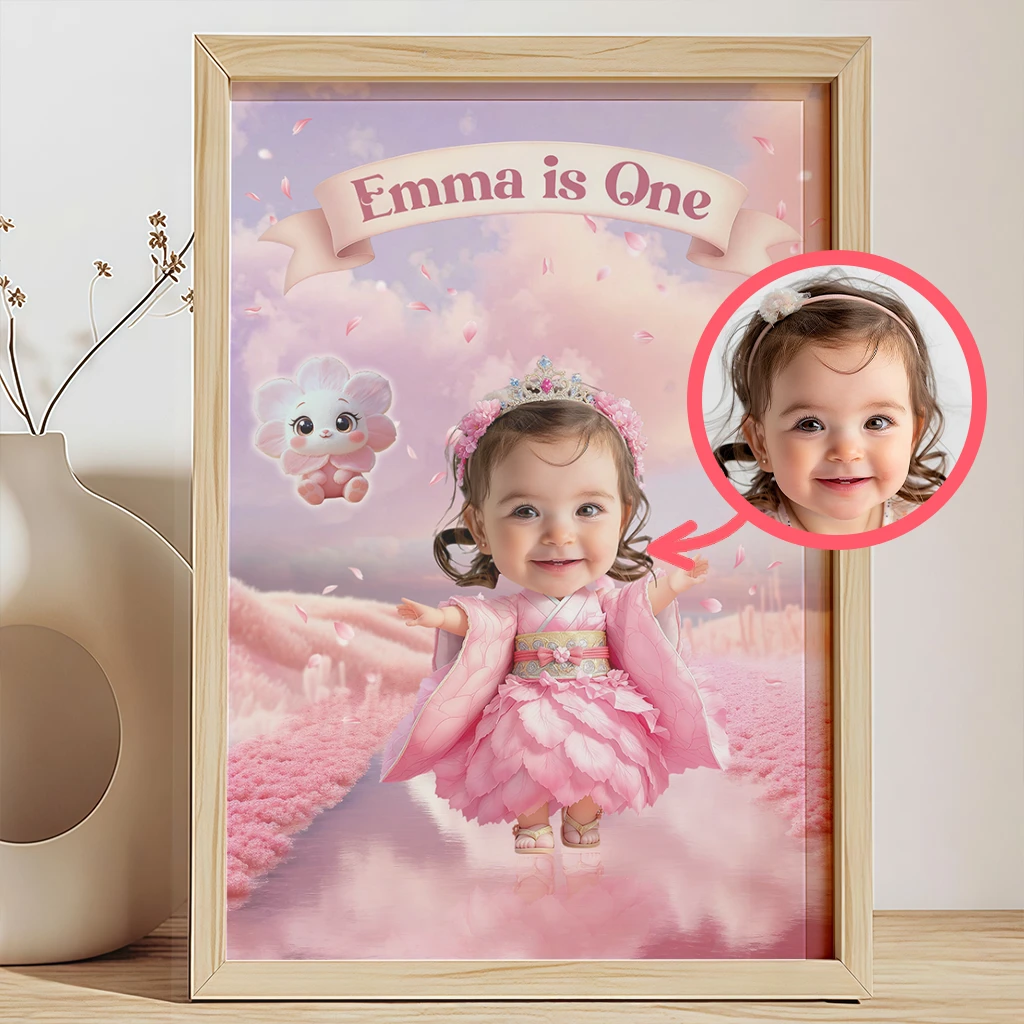 Personalized Cherry Blossom Portrait for Kids | A Gift of New Beginnings | Gentle Nursery Wall Art