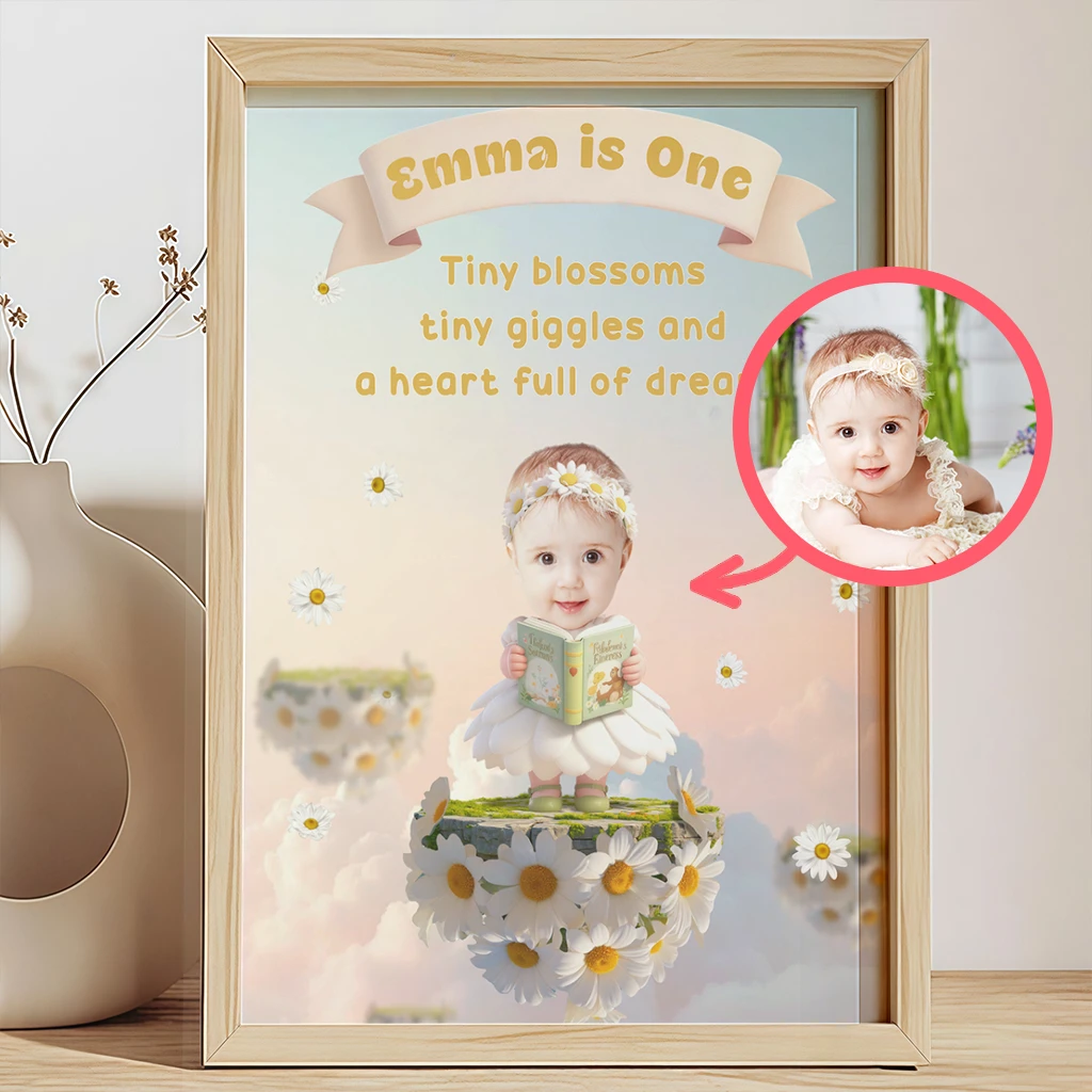 Personalized Daisy Portrait for Kids | Gift for a Sweet Soul | Cheerful Nursery Wall Art