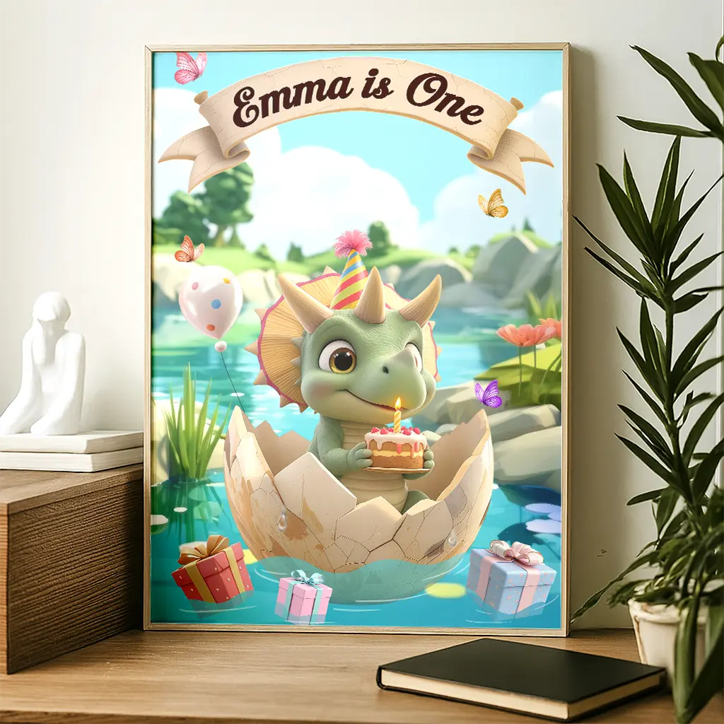 Personalized Dinosaur Birthday Canvas Poster| Hatchday Surprise! | Custom Dino Canvas Wall Art for Kids