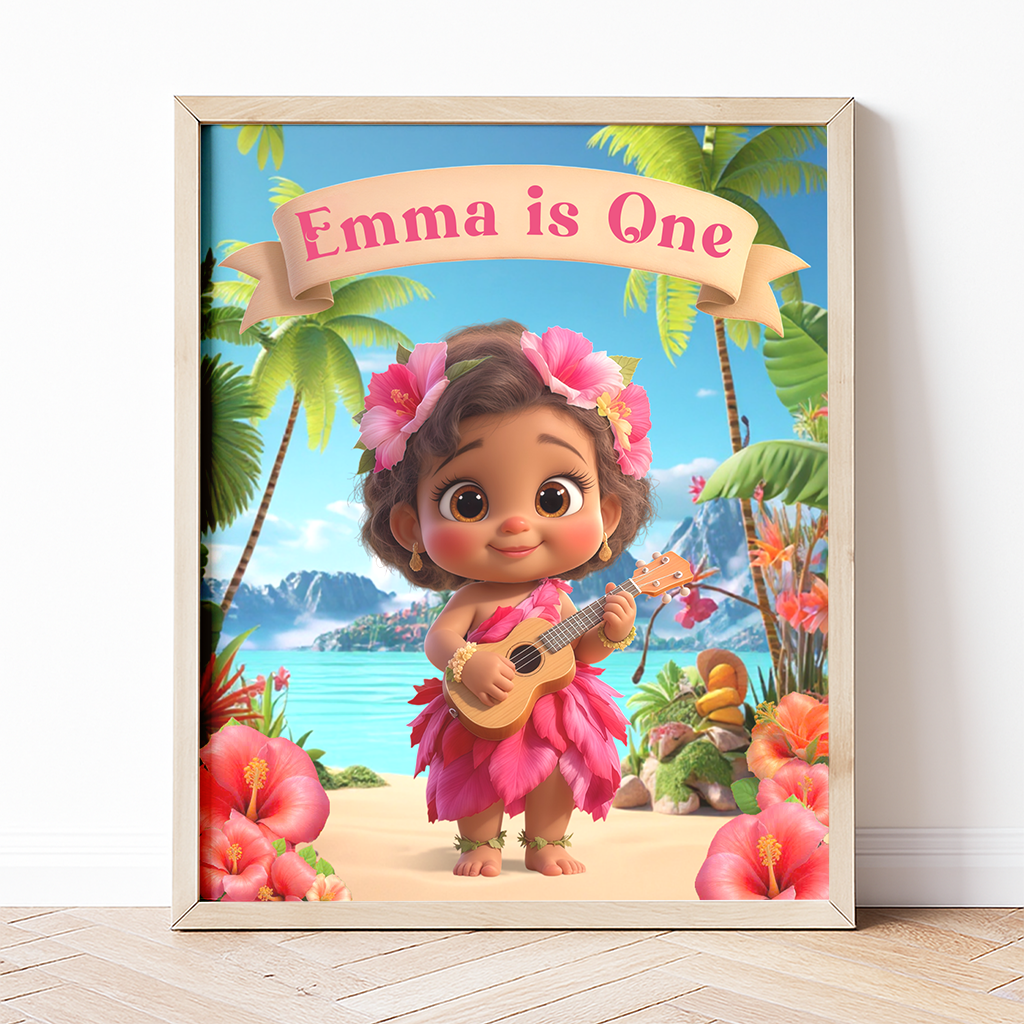 Personalized Hibiscus Portrait for kids | A Tropical Gift for Your Little Sunshine | Custom Nursery Wall Art