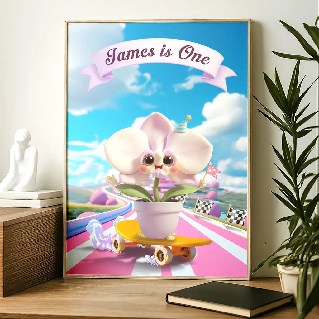 Personalized Orchid Portrait for Kids | Gift for a Unique Soul | Exotic Nursery Wall Art