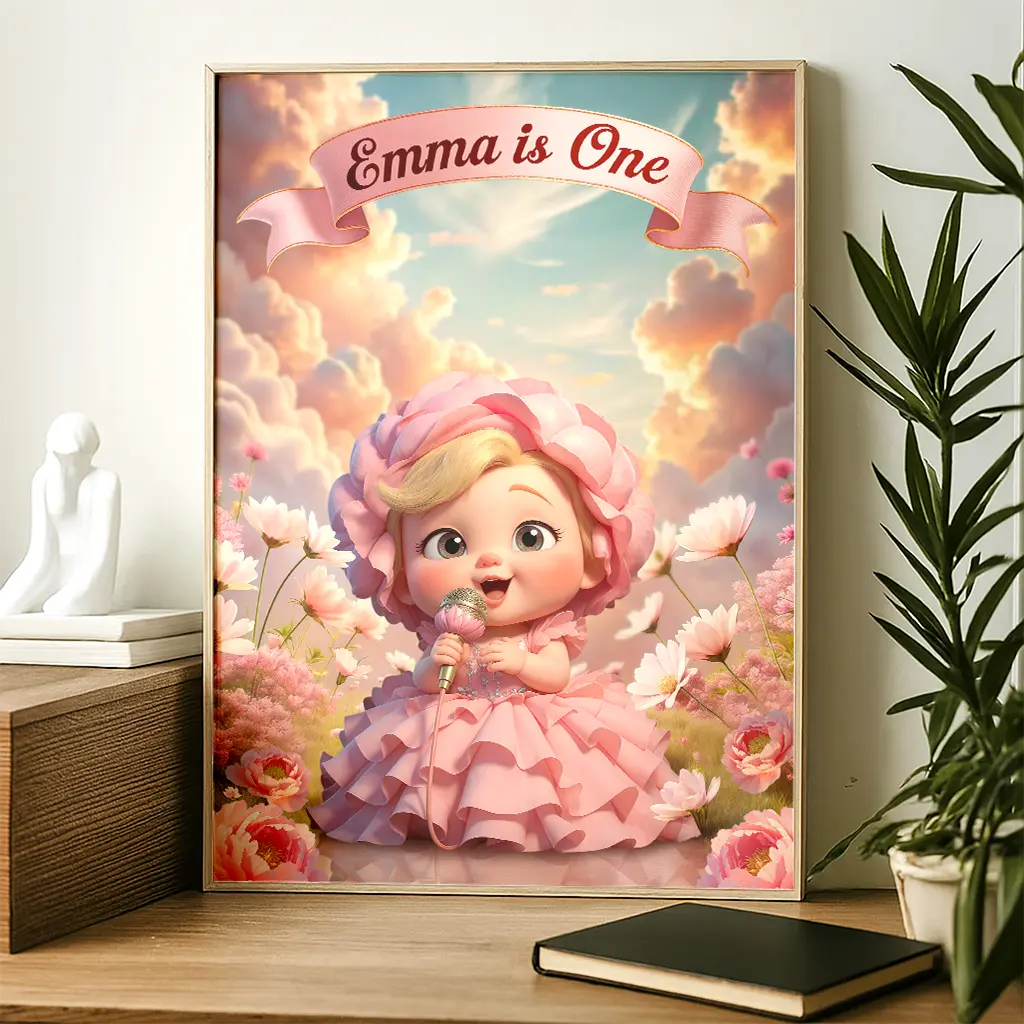Personalized Peony Portrait for Kids | Gift for a Graceful Soul | Elegant Nursery Wall Art