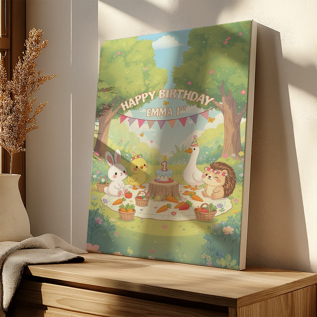 Personalized Picnic Canvas Art – Unique First Birthday Gifts – Customized Canvas Art for Kids