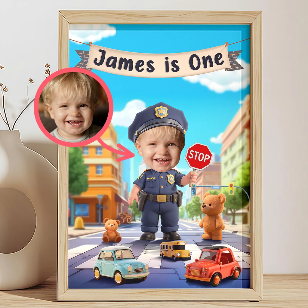 Personalized Police Officer Portrait for Kids – Custom Dream Job Canvas Wall Art for Children’s Room