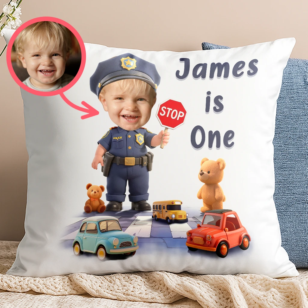 Personalized Police Pillow for Kids | Custom Hero-Themed Decorative Pillow | Dream Job Gift