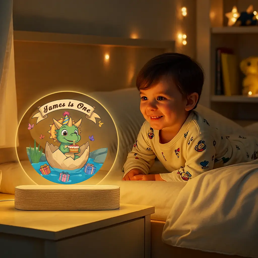 Personalized Dino Hatchday Nightlight for Kids | A Gentle Light for a New Adventure | Custom Keepsake Light