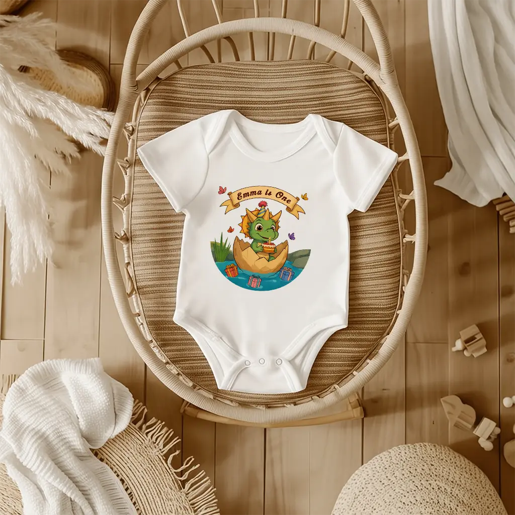Personalized Dino Hatchday Baby Onesie | A “Roar-some” Gift for the Birthday Boy/Girl | Fun Party Outfit