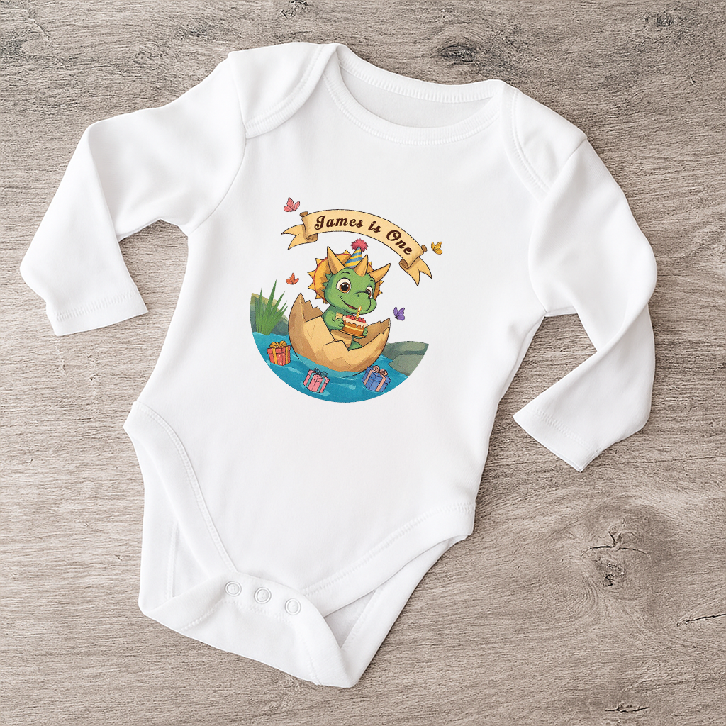 Personalized Dino Hatchday Baby Onesie | A “Roar-some” Gift for the Birthday Boy/Girl | Fun Party Outfit
