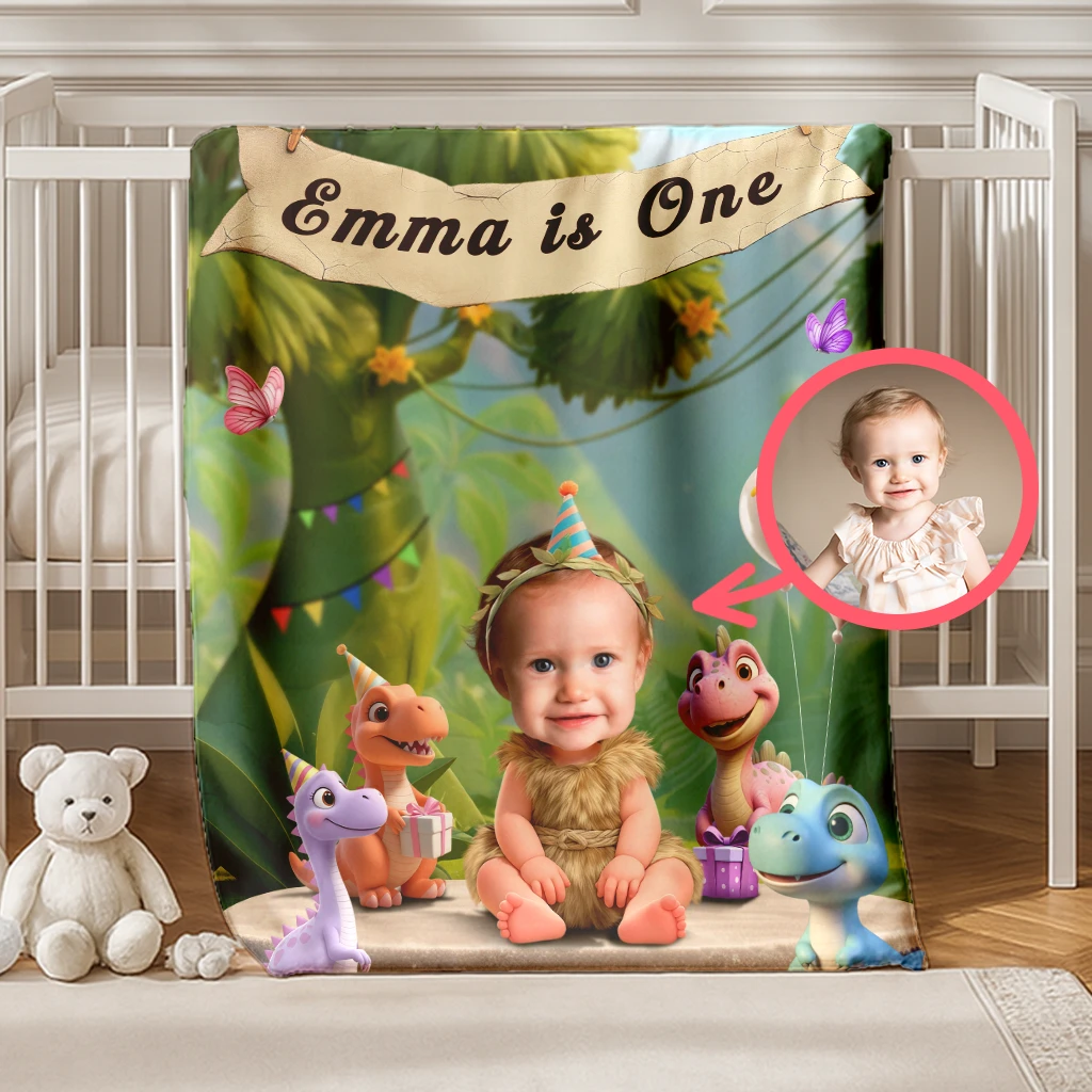 Personalized Dino With Baby Blanket for Kids | A Sweet Gift for Little Nurturers | Family Kids’ Decor