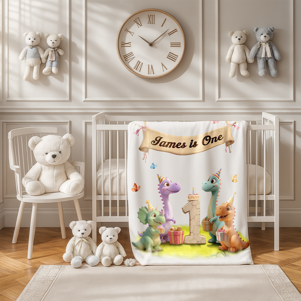 Personalized Dino Gift Party Blanket for Kids | A Fun Gift for Little Celebrators | Festive Kids’ Decor