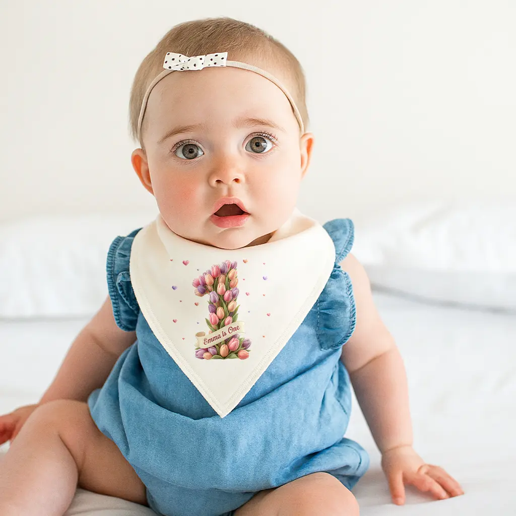 Personalized Tulip Baby Bib for Kids – Little Spring Blossom Vibrant Garden Dreams Customized Special Decor Room & Birthday Gifts
