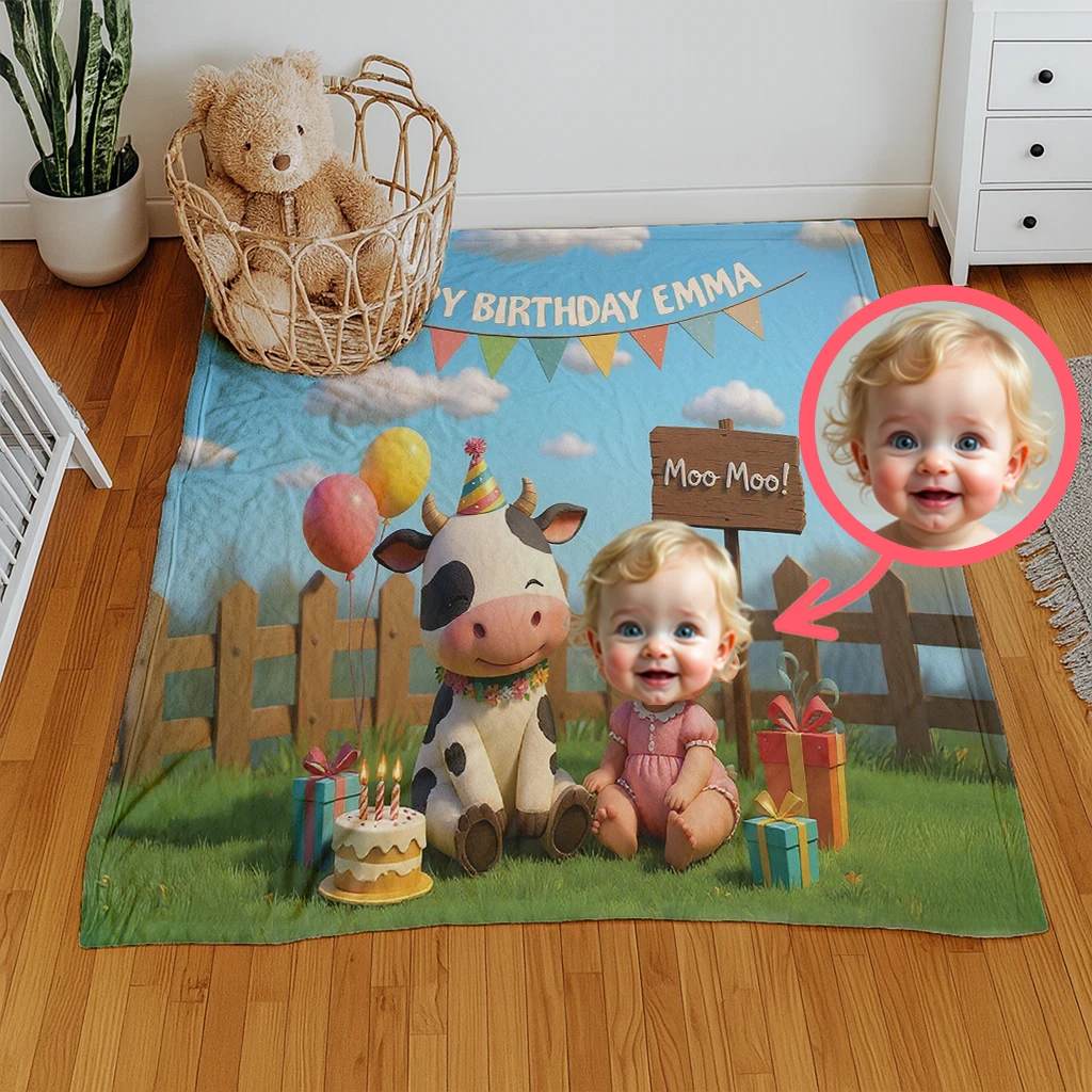 Personalized Baby with Farm Friend Blanket Gifts – Custom Farm Blanket for Baby – Unique Birthday Gift for Kids
