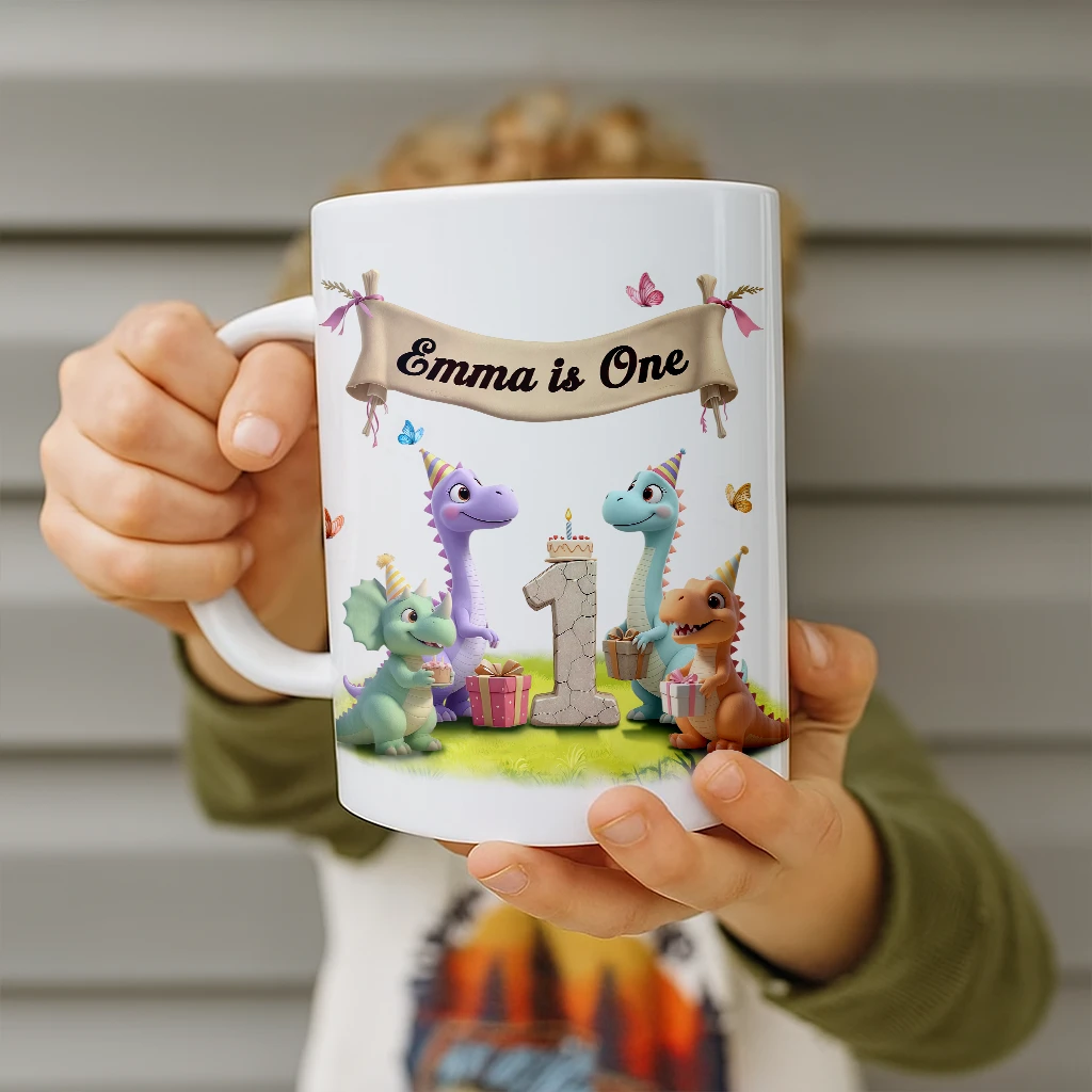 Personalized dino gift party mug for kids