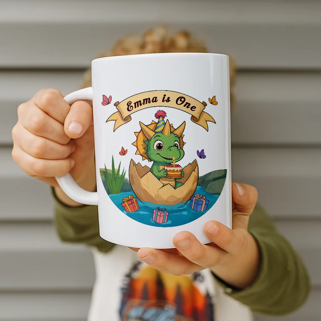 Personalized Dino Hatchday Mug For Kids | A Fun Birthday Gift | Custom Party Drinkware
