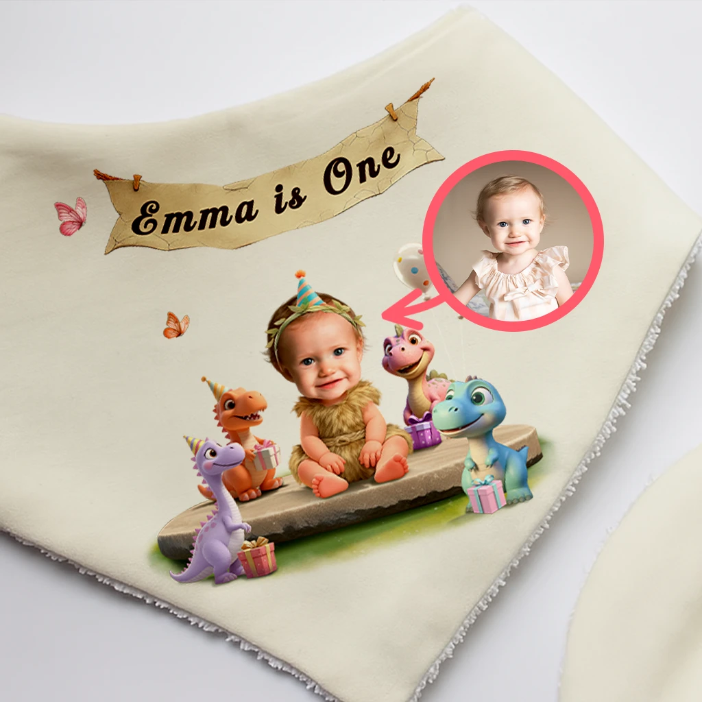 Personalized Dino with Baby Baby Bib Art – Customized Special Decor Room & Birthday Gifts