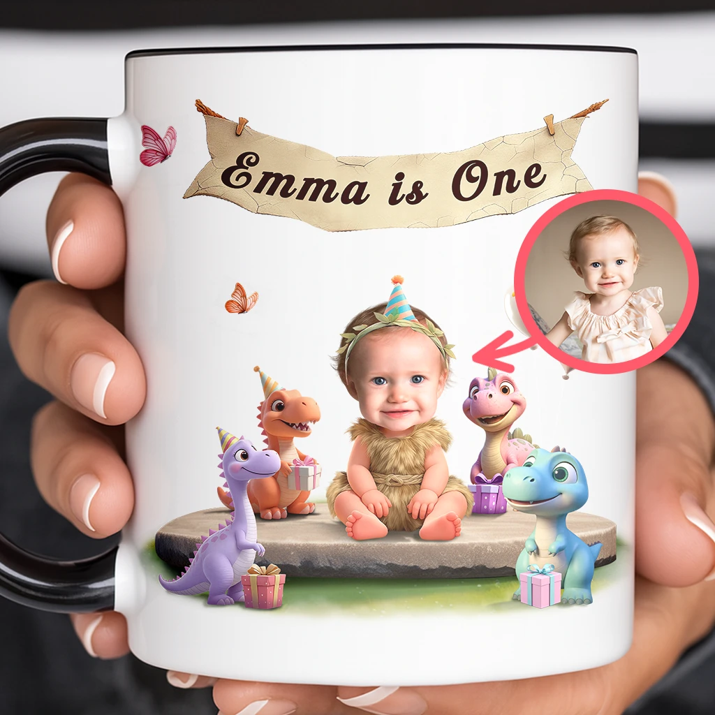Personalized Dino With Baby Mug for Kids | A Sweet Gift for Little Nurturers | Family Kids’ Drinkware