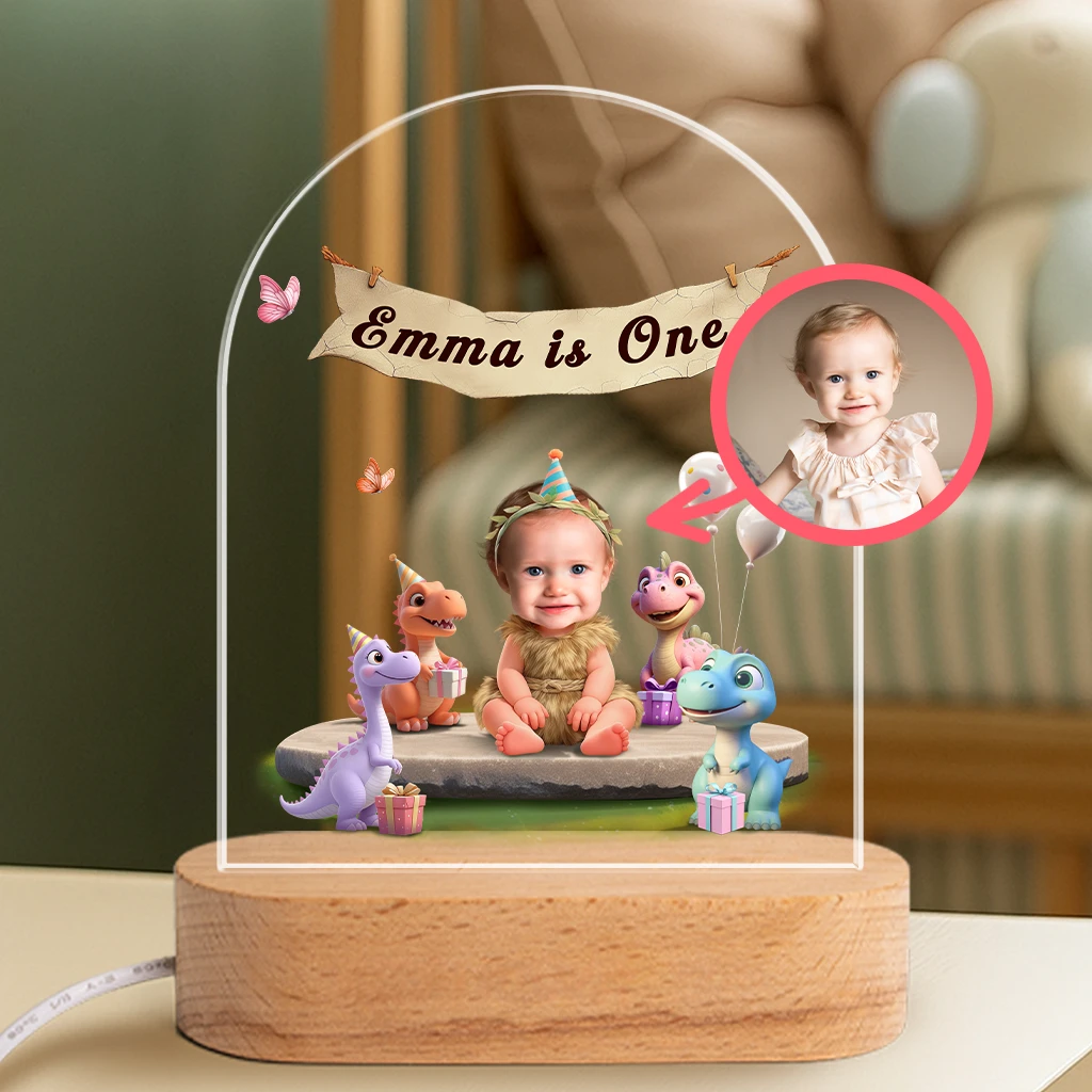 Personalized Dino with Baby Nightlight for Kids | A Loving Light for a Little Nurturer | Custom Keepsake Lamp