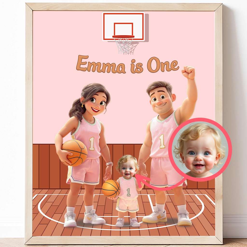 Personalized Family Basketball Canvas Art – Unique Newborn & Kids Gift for Basketball Lovers