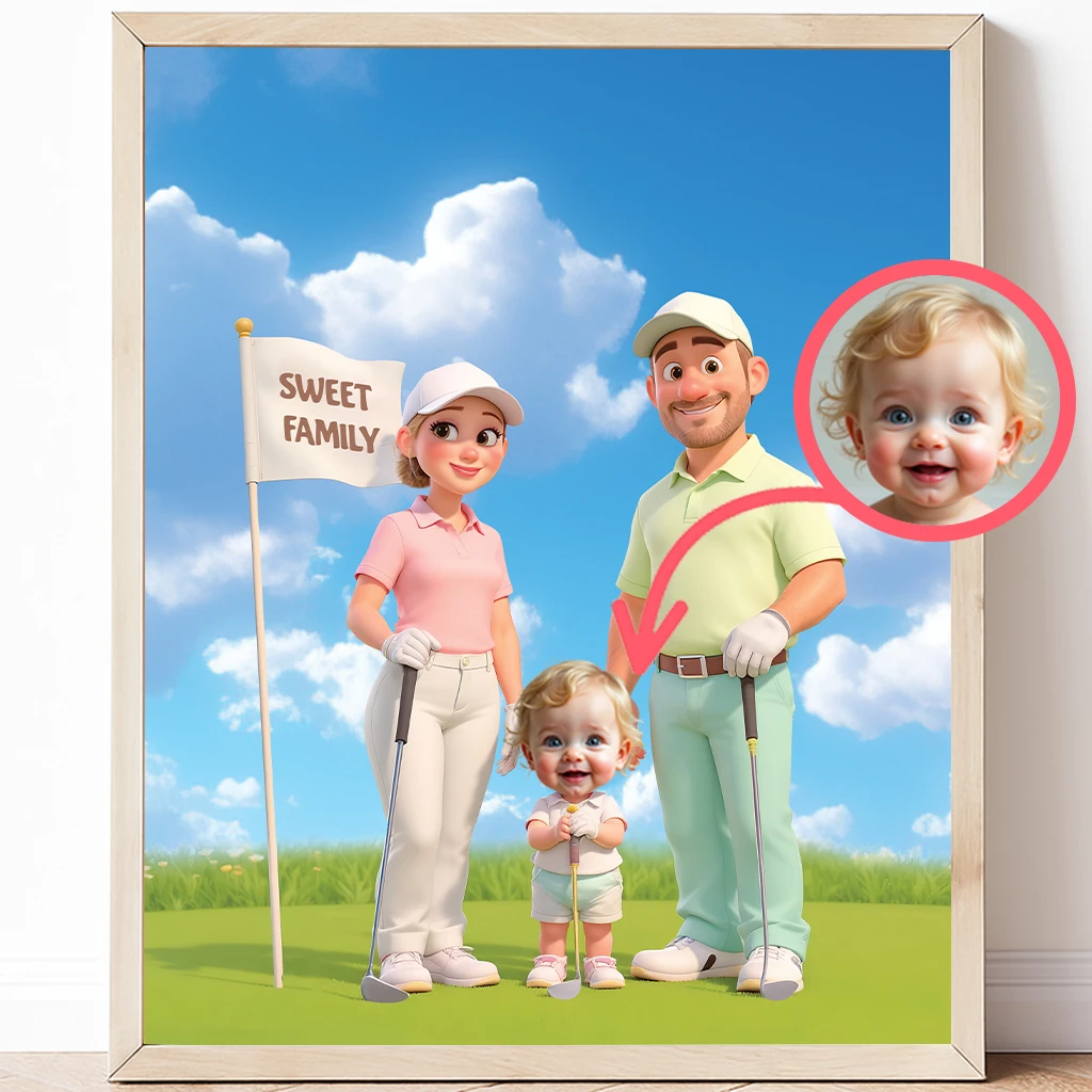 Personalized Family Golf Canvas Art – Birthday, Anniversary & Golfing Family, Baby Gift