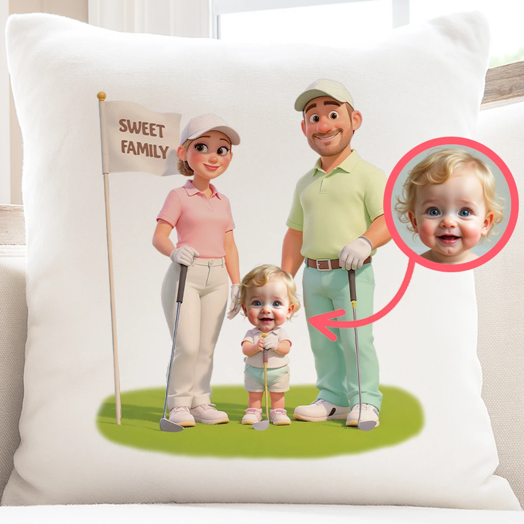 Personalized Family Golf Pillow Art – Custom Pillow Birthday & Newborn Gifts