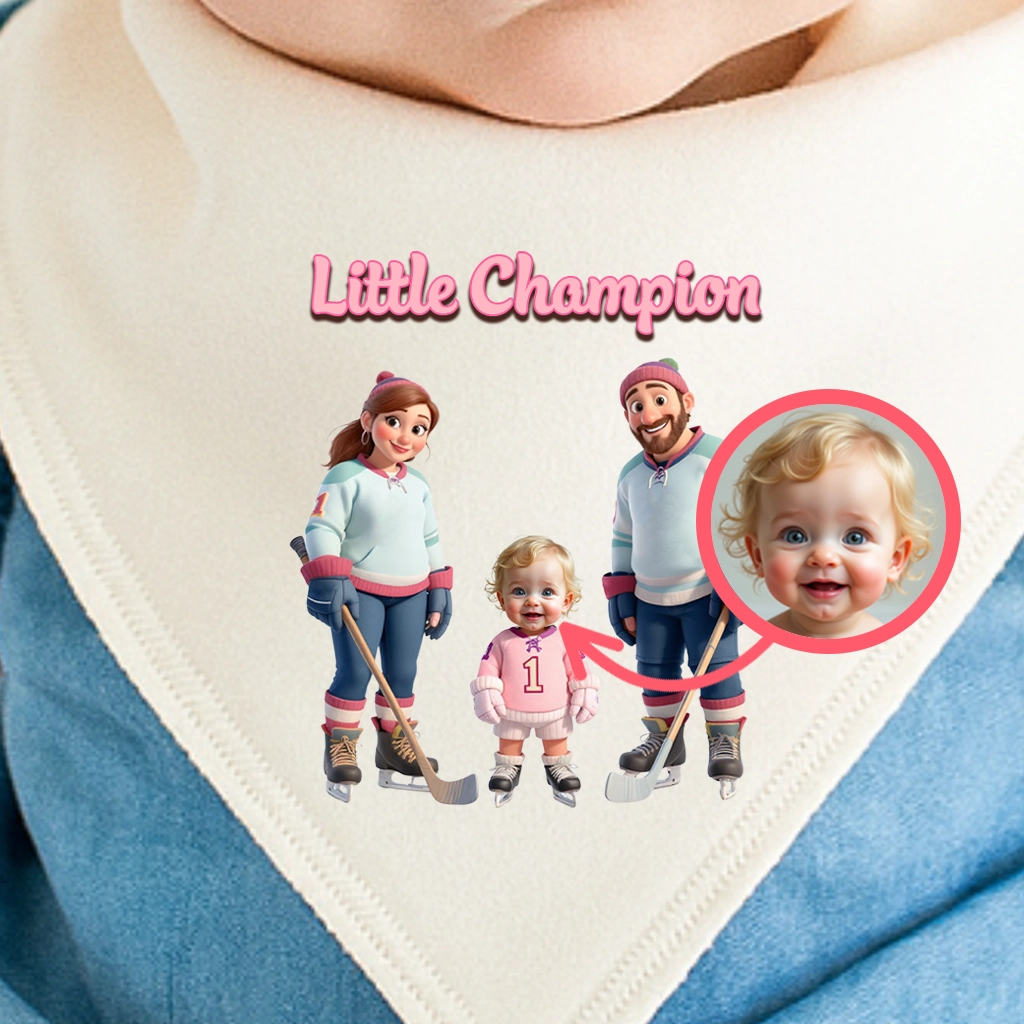 Personalized Family Ice Hockey Baby Bib Art – Customized Special Decor room & Birthday Gifts