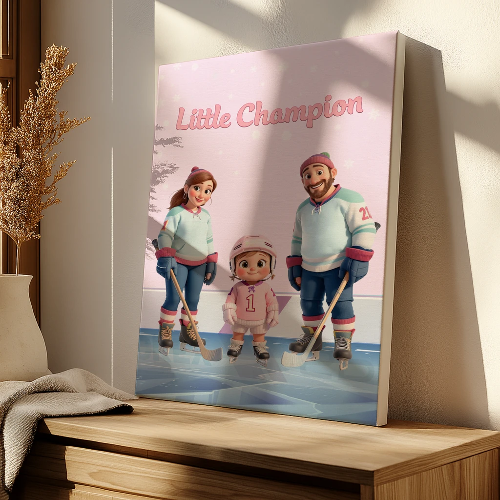 personalized family ice hockey canvas art