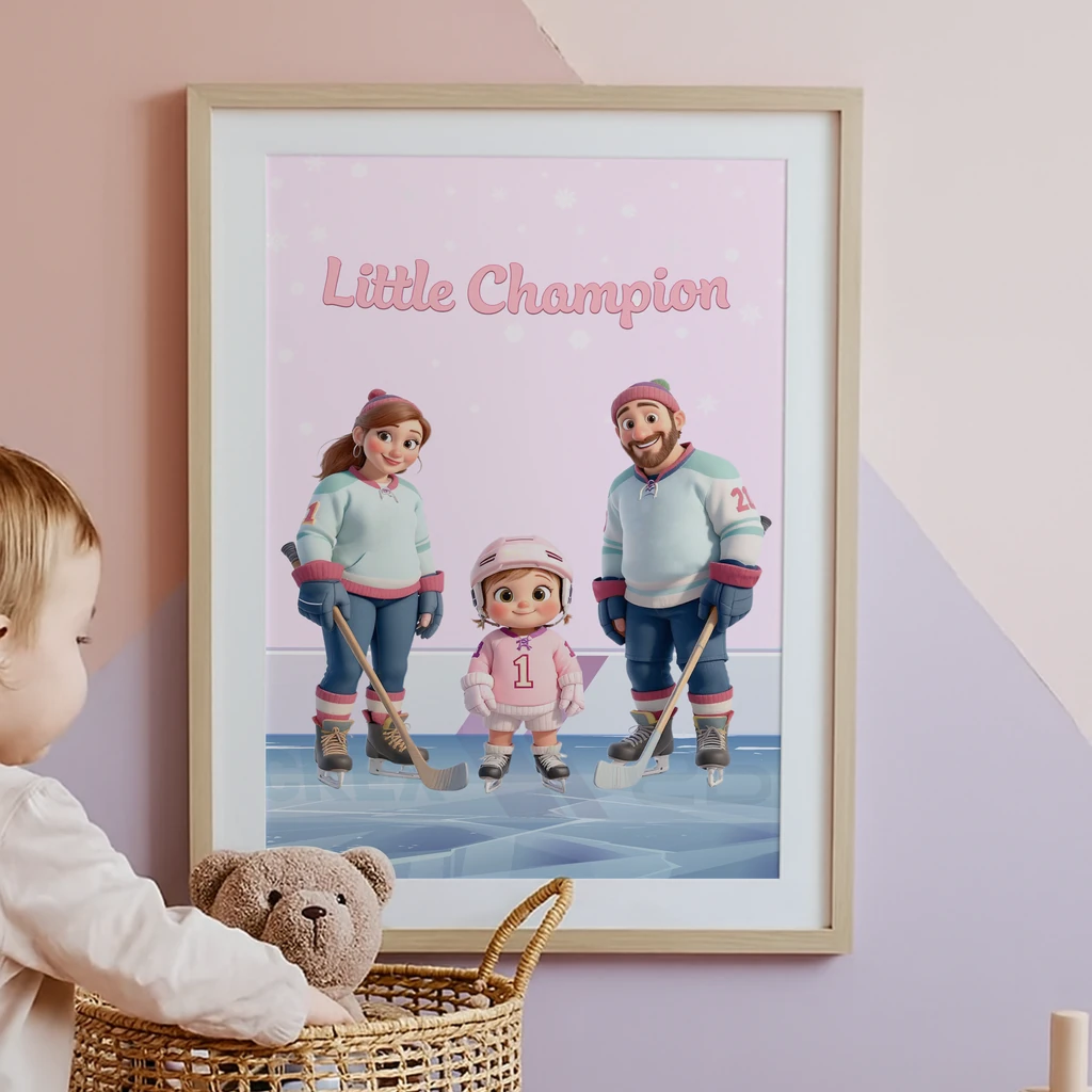 personalized family ice hockey canvas art