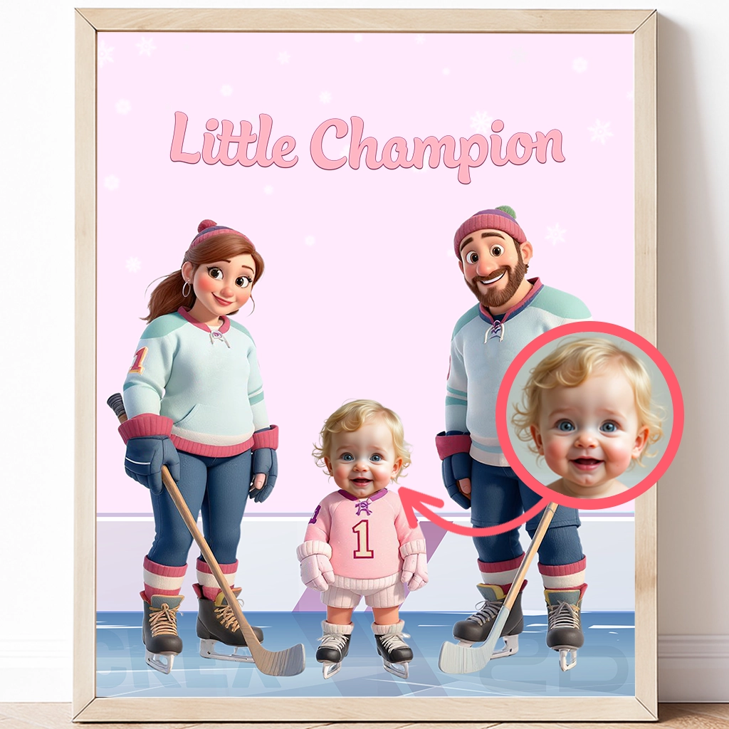 Personalized Family Ice Hockey Canvas Art – Custom Birthday & Keepsake Gift for Your Family’s Little Hockey Fan