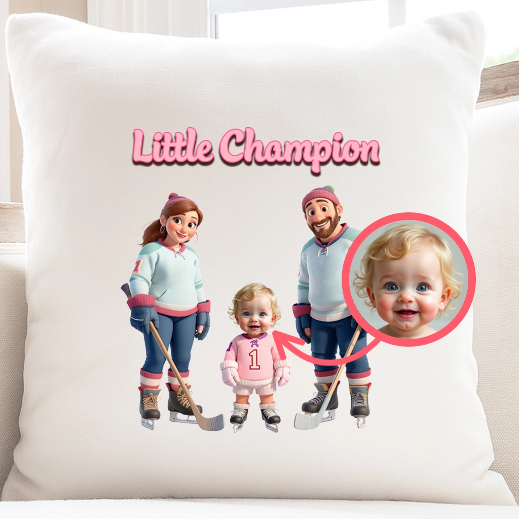Personalized Family Ice Hockey Pillow Art – Custom Pillow Birthday & Newborn Gifts