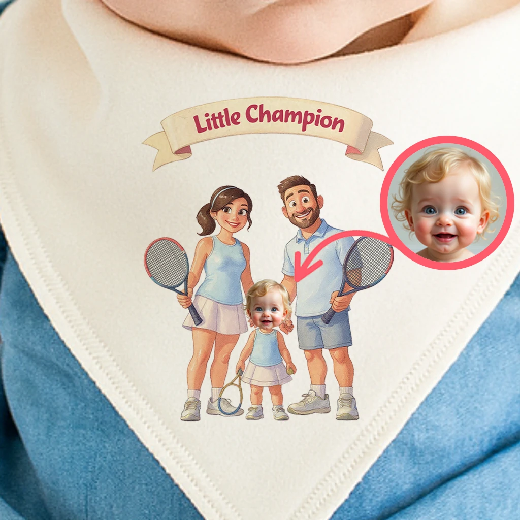 Personalized Family Tennis Baby Bib Art – Customized Special Decor room & Birthday Gifts