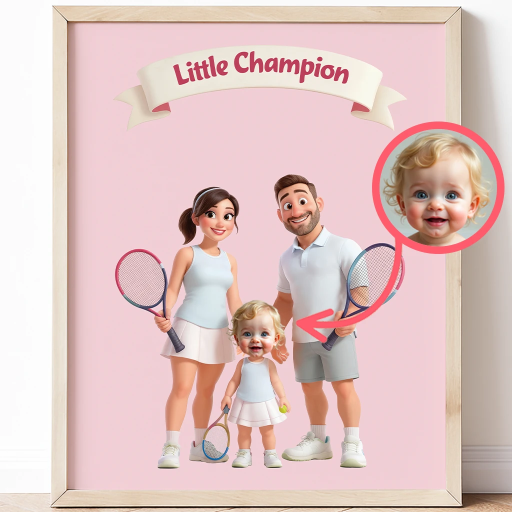 Personalized Family Tennis Canvas Art – Perfect Custom Birthday Gift for Baby