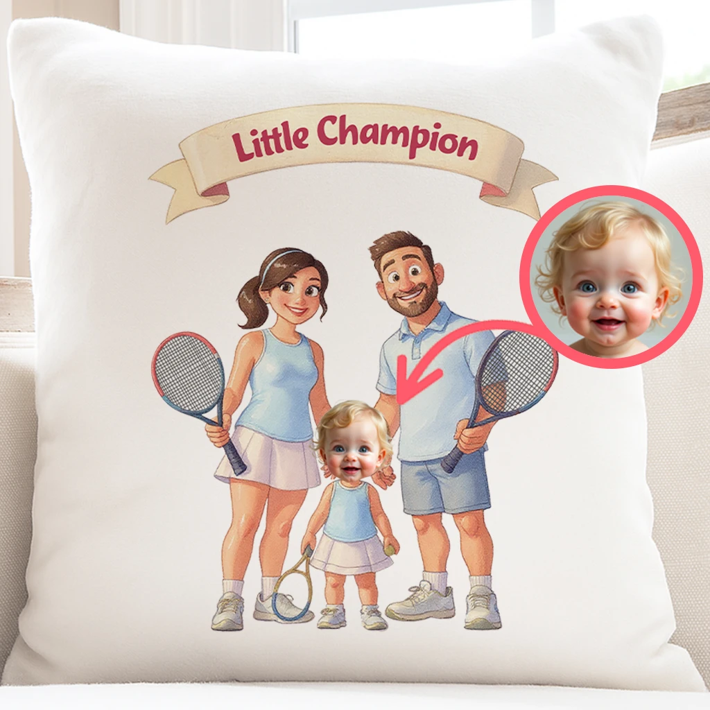 Personalized Family Tennis Pillow Art – Custom Pillow Birthday & Newborn Gifts
