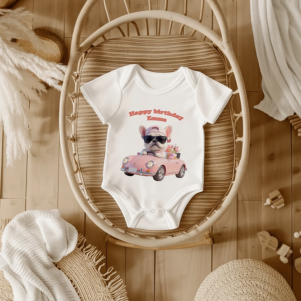 Personalized French Bulldog Baby Onesie Art – Special Personalized Pet Baby’s Bodysuit Painting for Kids – Custom Gift for Birthday