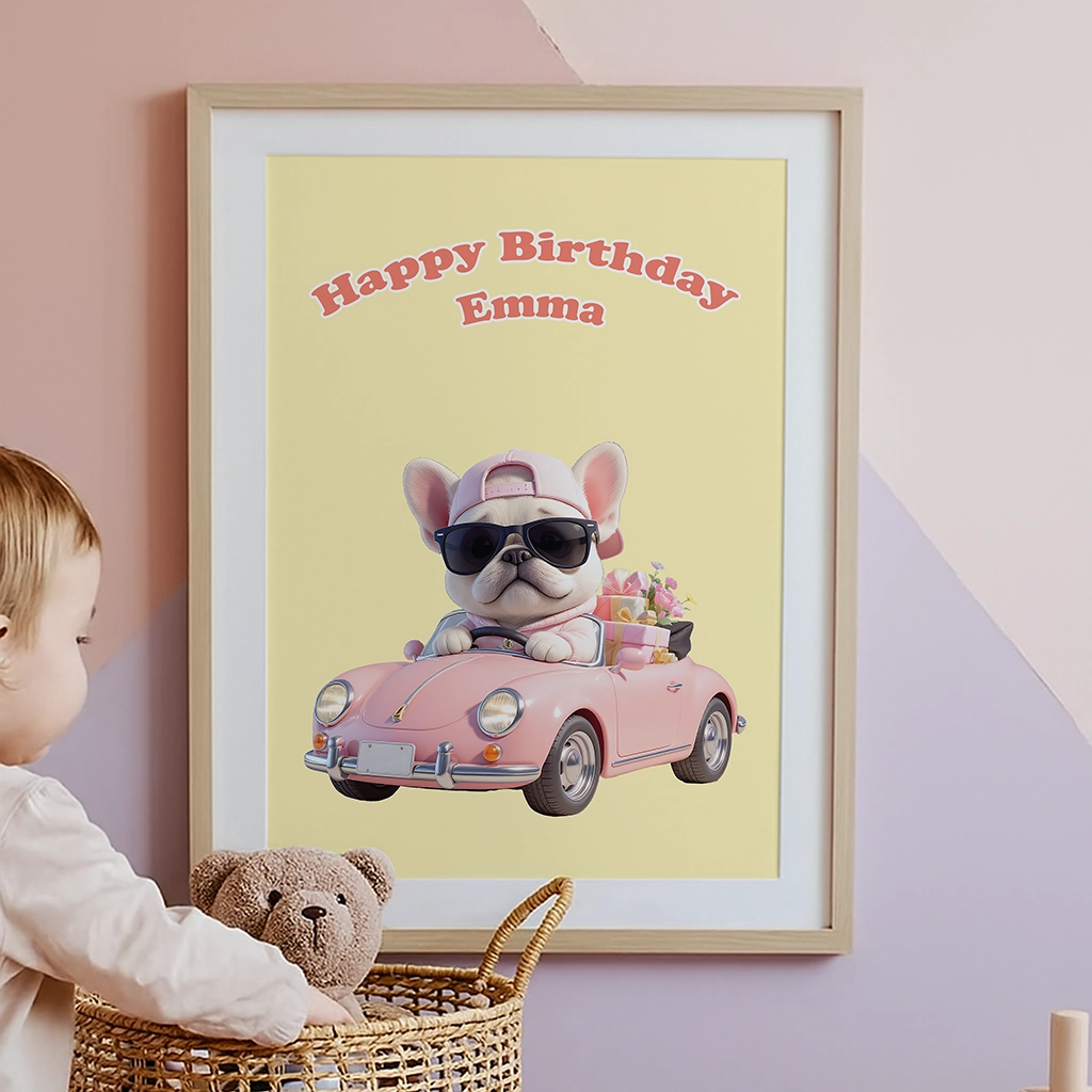 Personalized French Bulldog Canvas Art – Special Personalized Pet Canvas Painting for Kids – Custom Gift for Birthday