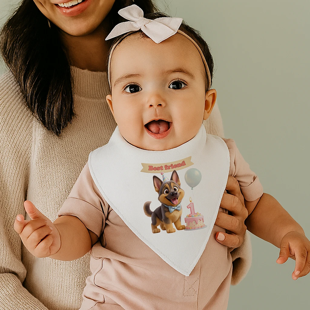 Personalized German Shepherd Baby Bib Art – Special Personalized Pet Baby Bib Painting for Kids – Custom Gift for Birthday