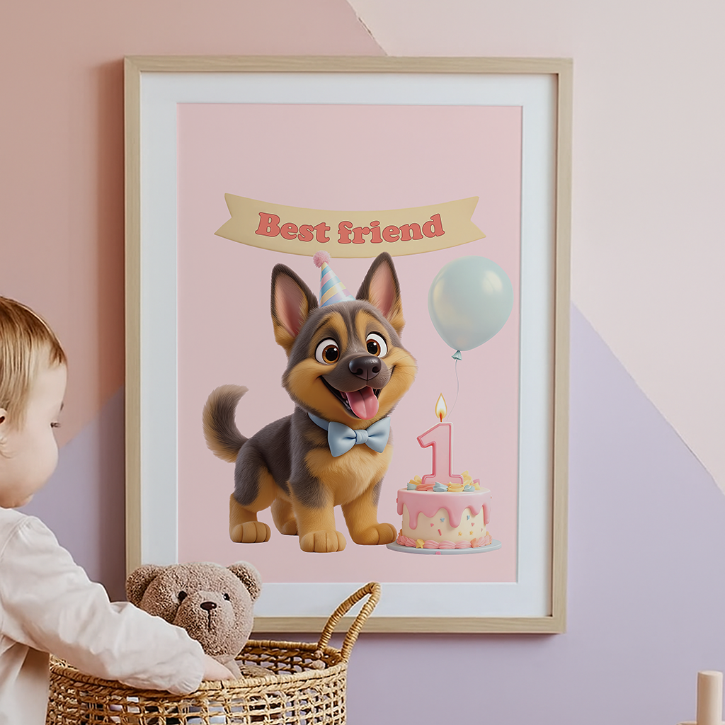 Personalized German Shepherd Canvas Art – Special Personalized Pet Canvas Painting for Kids – Custom Gift for Birthday