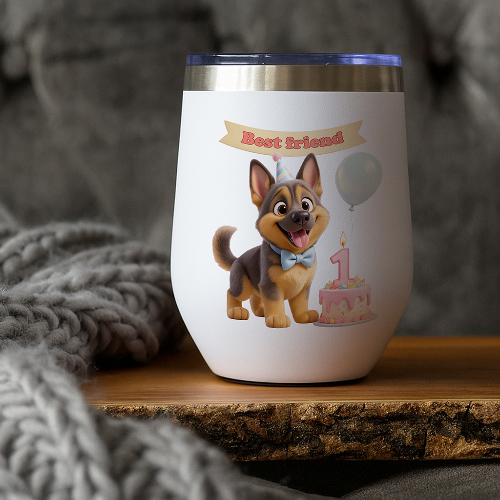 Personalized German Shepherd Tumbler Art – Special Personalized Pet Tumbler Painting for Kids – Custom Gift for Birthday
