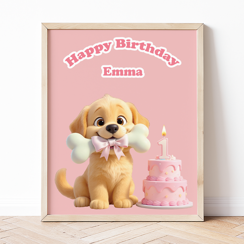 Personalized Golden Retriever Canvas Art – Unique Birthday Gifts for Kids – Custom Pet Gift for Baby