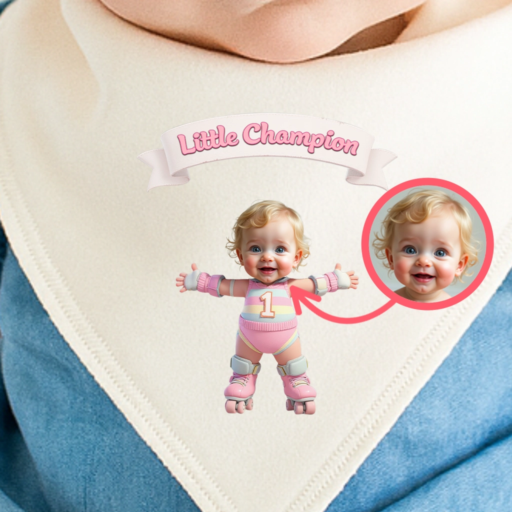 Personalized Kids Roller Skating Baby Bib Art – Customized Little Confident Roller Skating Bib – Special Decor room & Birthday Gifts