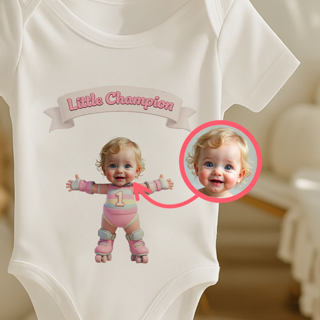 Personalized Kids Roller Skating Baby Onesie Art – Customized Little Confident Roller Skating Baby’s Bodysuit – Special Decor room & Birthday Gifts