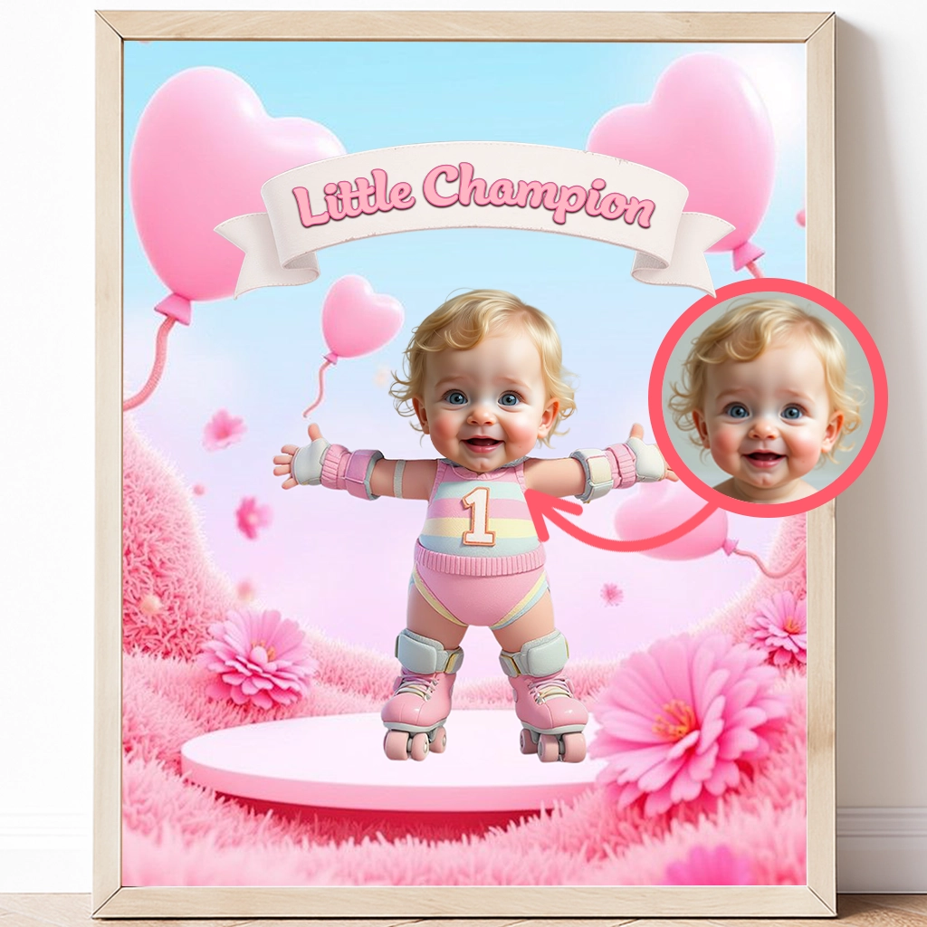 Personalized Kids Roller Skating Canvas Art – Custom Birthday & Newborn Gifts