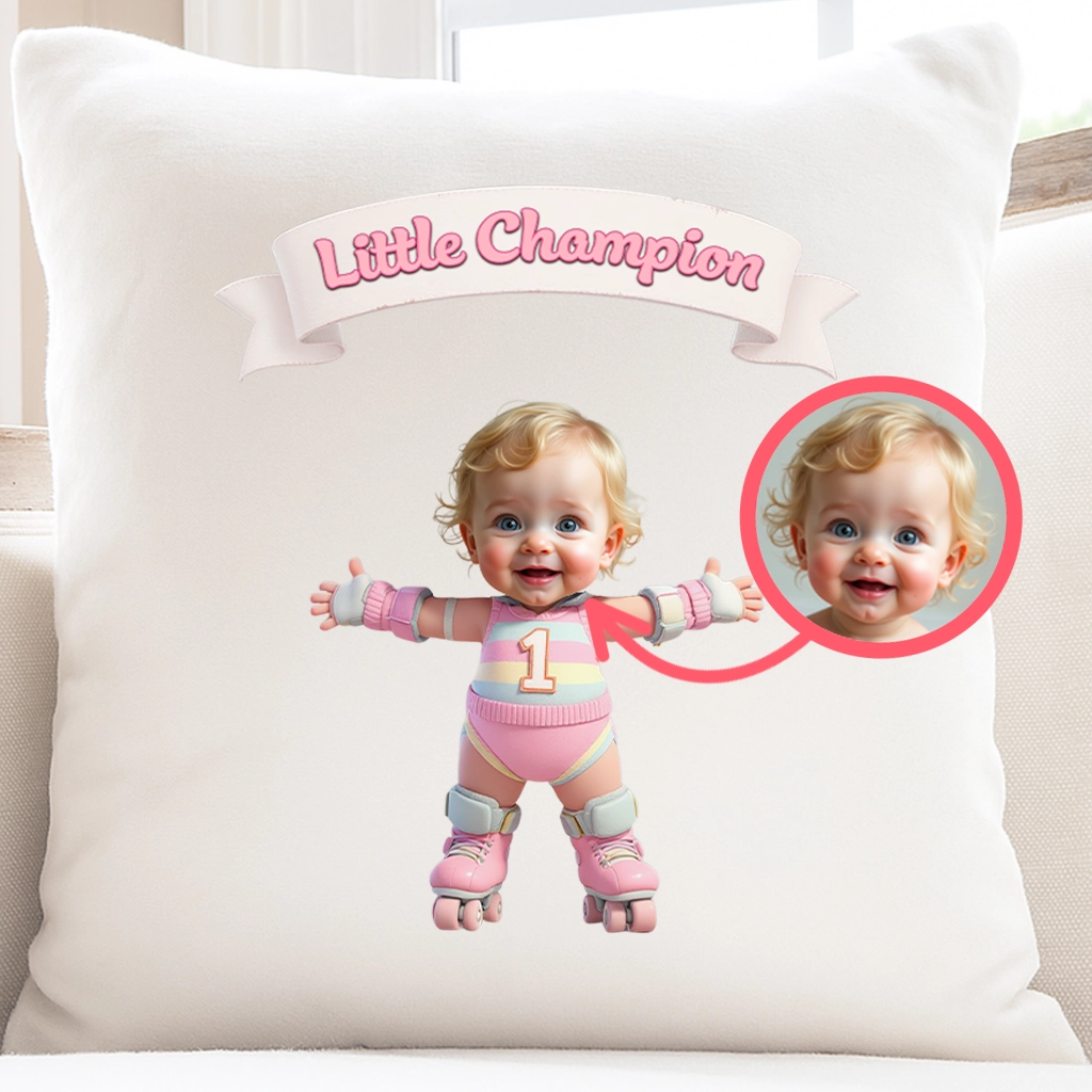 Personalized Confident Kids Roller Skating Pillow Art – Custom Pillow Birthday & Newborn Gifts