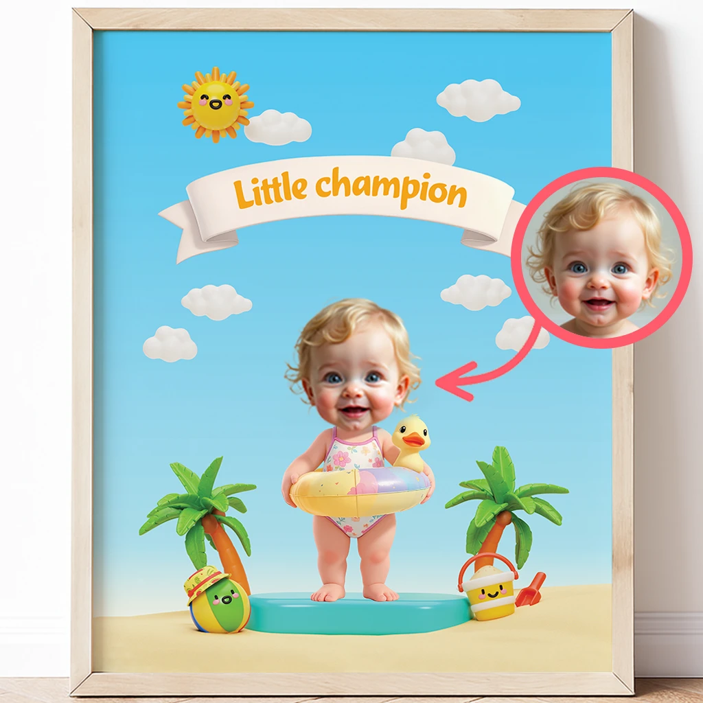 Personalized Kids Swimming Canvas Art  – Best Custom Birthday Gifts for Your Little Baby