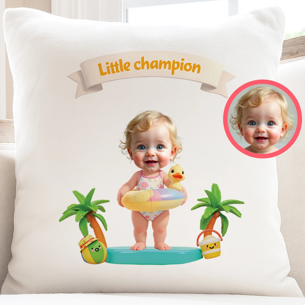Personalized Confident Kids Swimming Pillow Art – Custom Pillow Birthday & Newborn Gifts