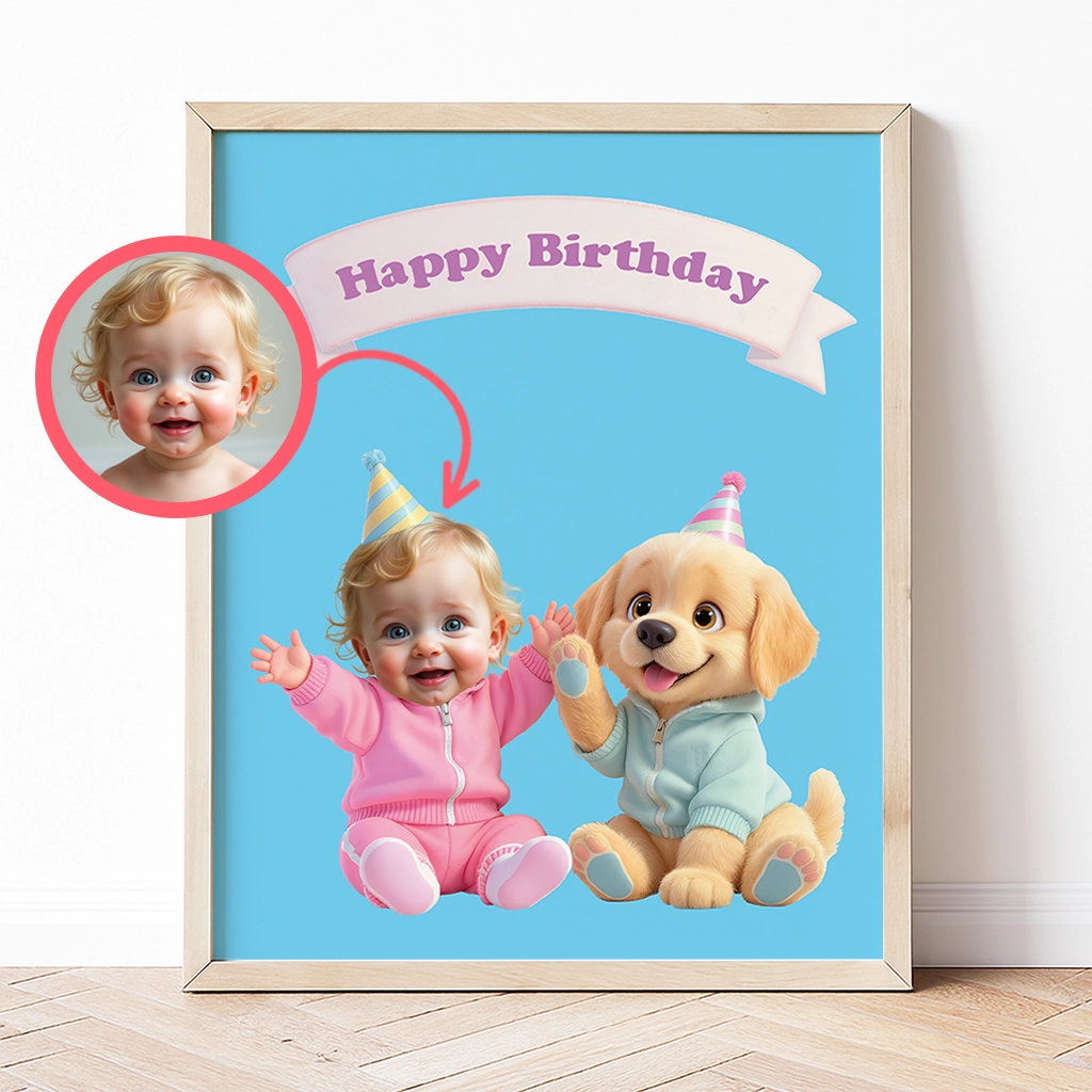 Personalized Labrador Retriever Canvas Art – Special Personalized Pet Canvas Painting for Kids – Custom Gift for Birthday