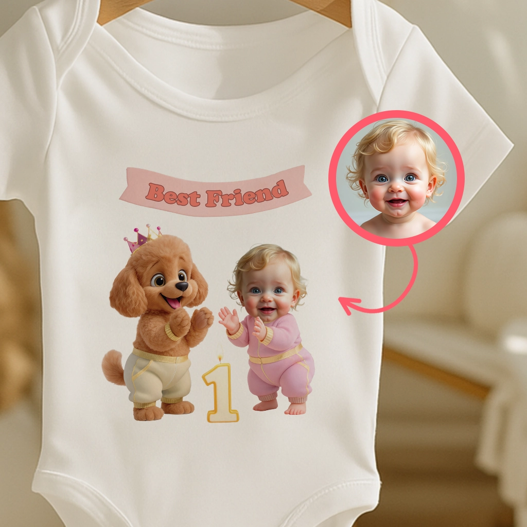 Personalized Poodle Baby Onesie Art – Special Personalized Baby’s Pet Bodysuit Painting for Kids – Custom Gift for Birthday