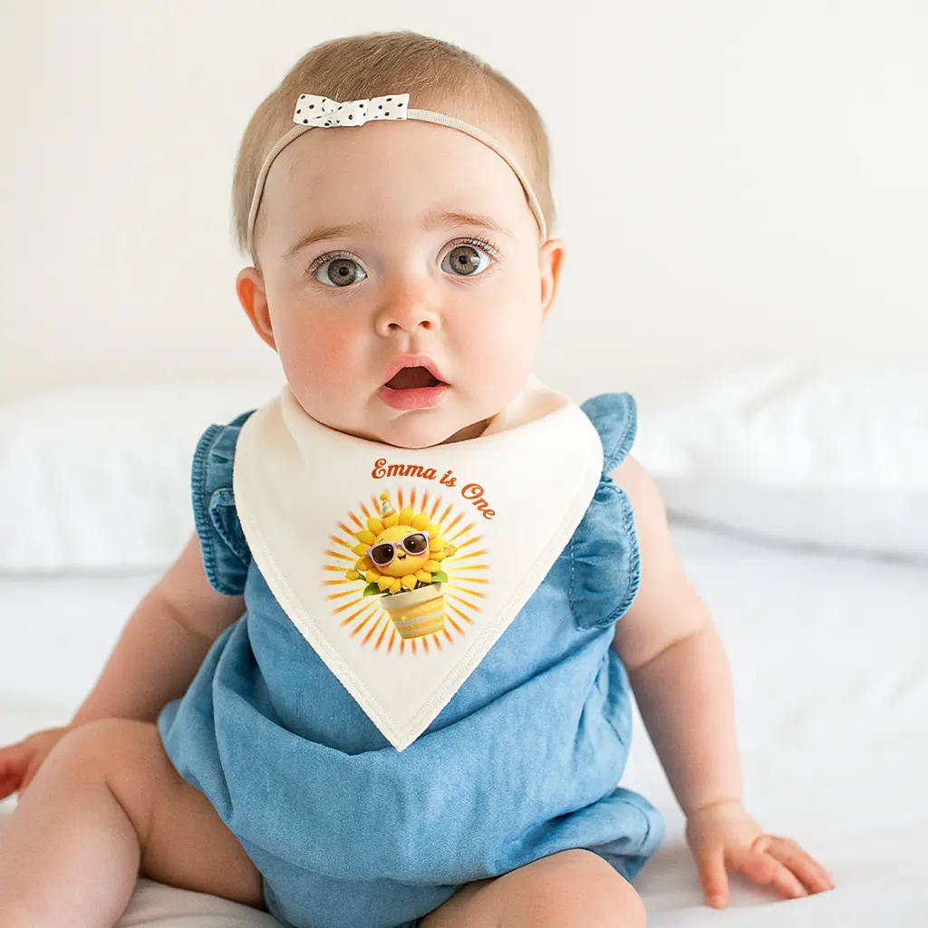 Personalized Sunflower Baby Bib for Kids – Little Ray of Sunshine Blooming with Joy Customized Special Decor Room & Birthday Gifts