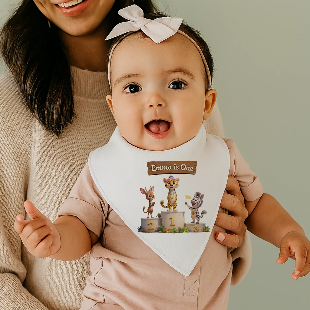 Personalized Victory Podium Athletics Baby Bib Art – Customized Special Birthday Gifts